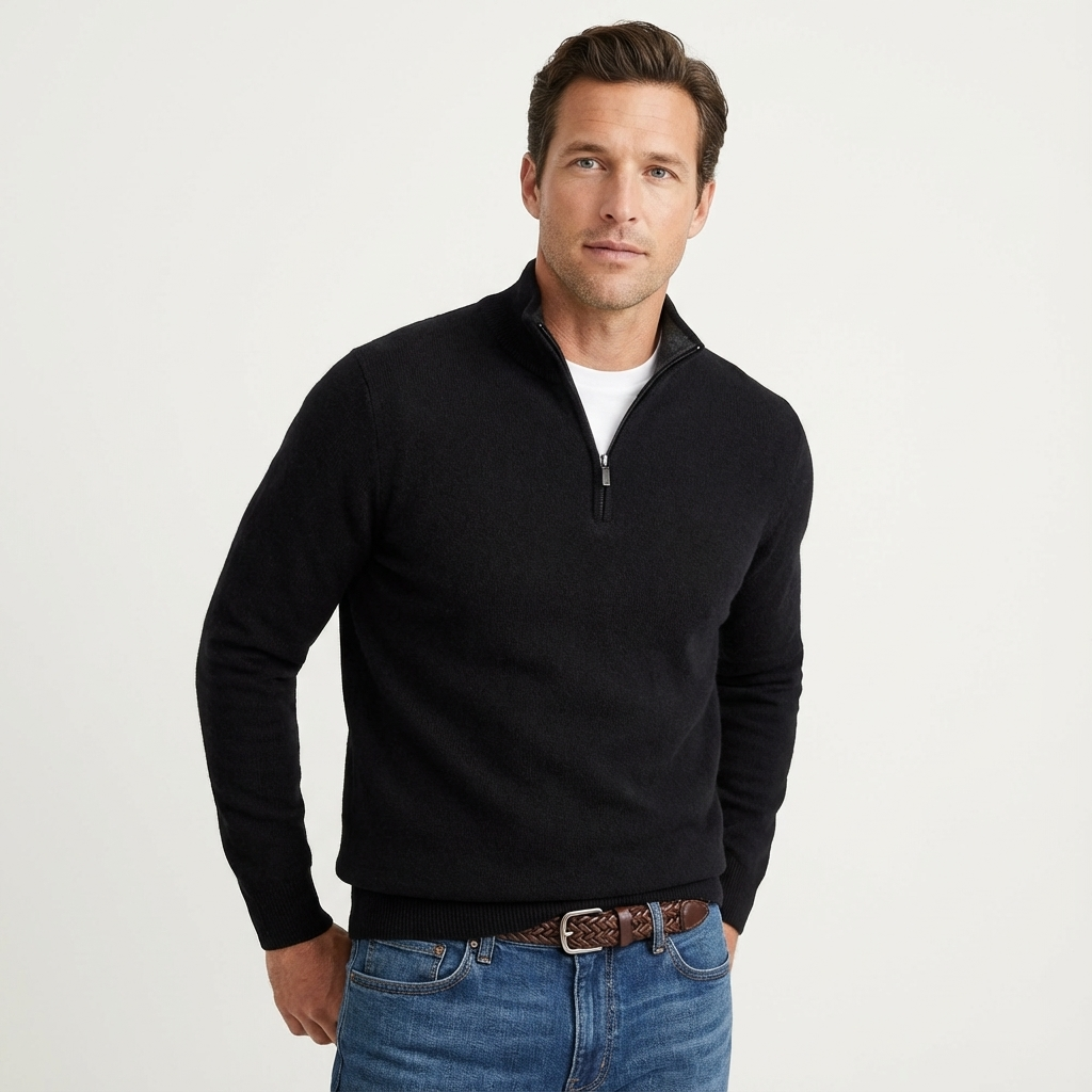 Men's classic quarter-zip jumper in versatile knit, perfect for smart-casual wear & everyday comfort.