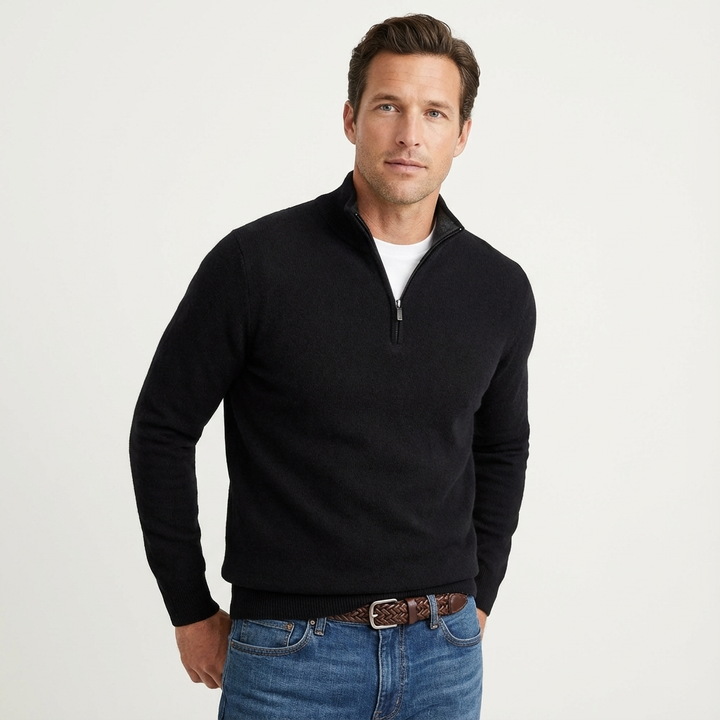Men's classic quarter-zip jumper in versatile knit, perfect for smart-casual wear & everyday comfort.
