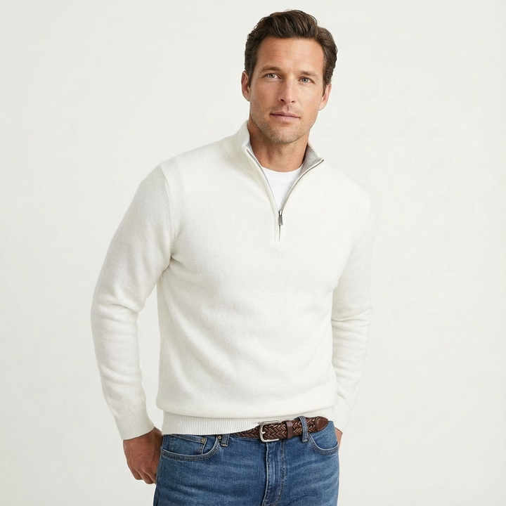Everyday comfort with this men's quarter-zip sweater. Smart-casual long-sleeve pullover for versatile wear.