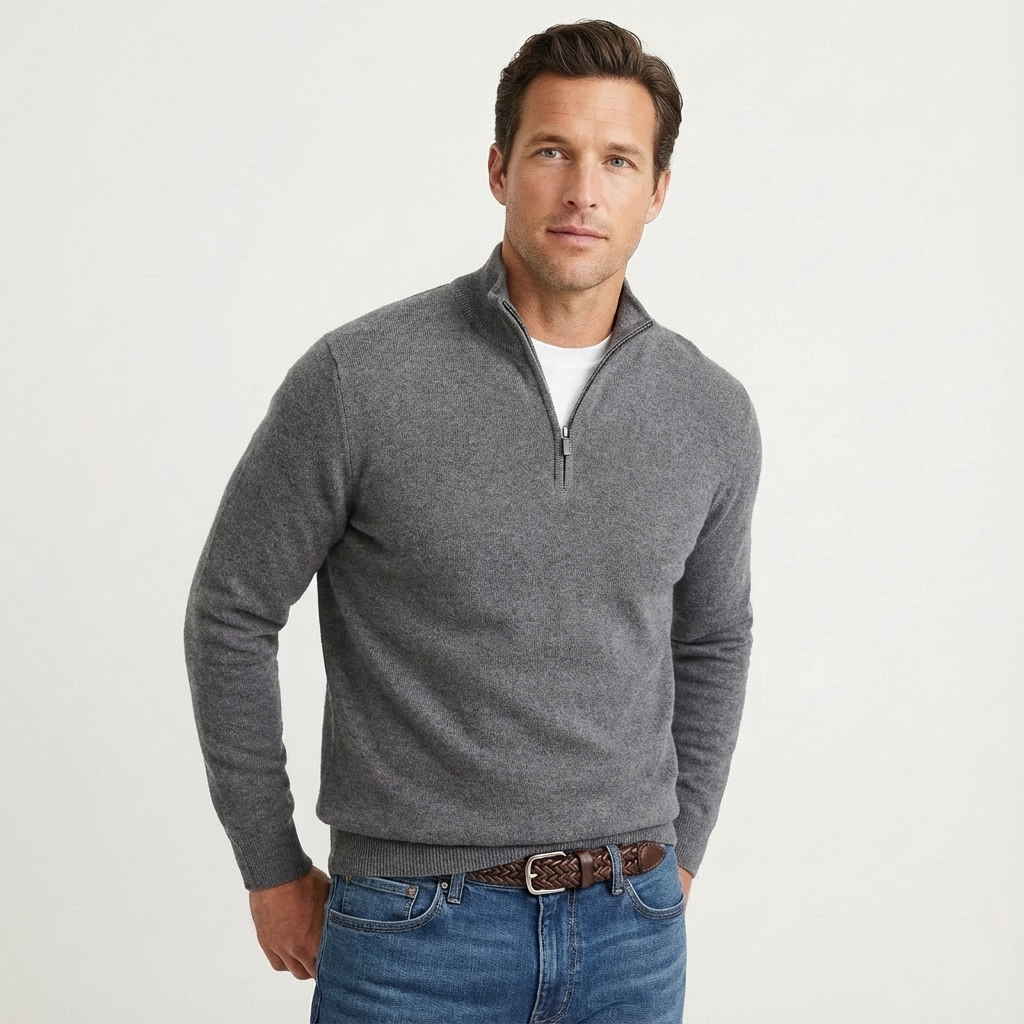 Classic men's quarter-zip pullover. A warm & comfortable long-sleeve knit sweater for smart-casual outfits.