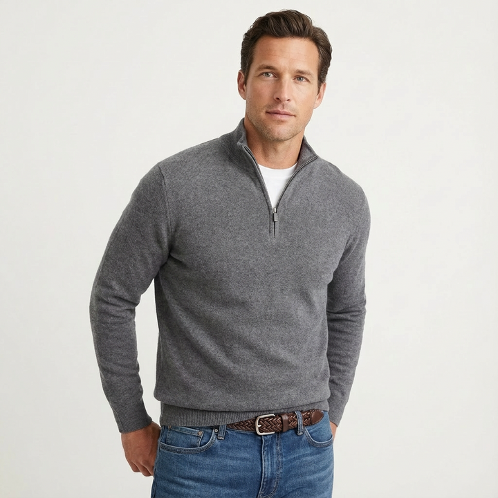 Classic men's quarter-zip pullover. A warm & comfortable long-sleeve knit sweater for smart-casual outfits.