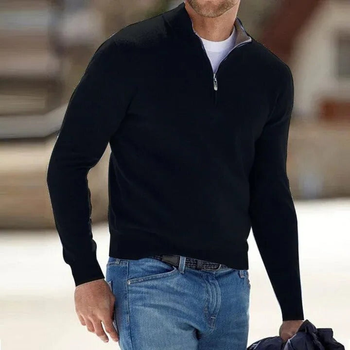 Effortlessly stylish men's quarter-zip sweater, perfect for casual outings or smart layering in any season.