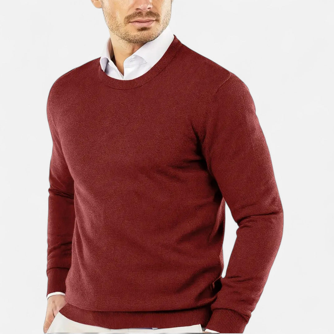 Men's classic round neck knit sweater, perfect for autumn & winter layering. Stylish crewneck pullover.