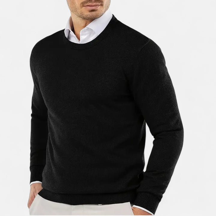 Men's stylish long sleeve knit sweater. Classic round neck pullover, ideal for casual autumn & winter layering.