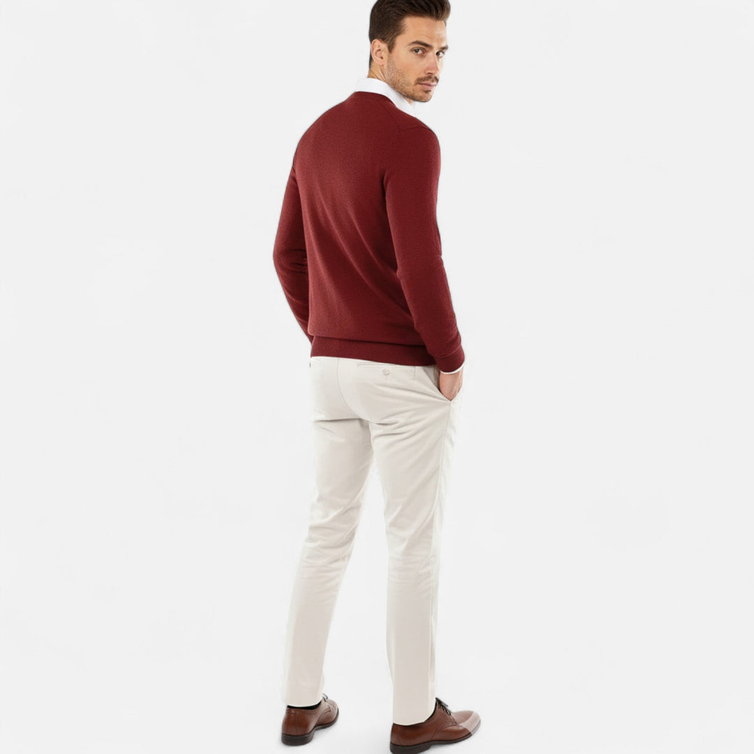 Stylish men's crewneck knit sweater. Versatile layering piece for winter and autumn menswear.