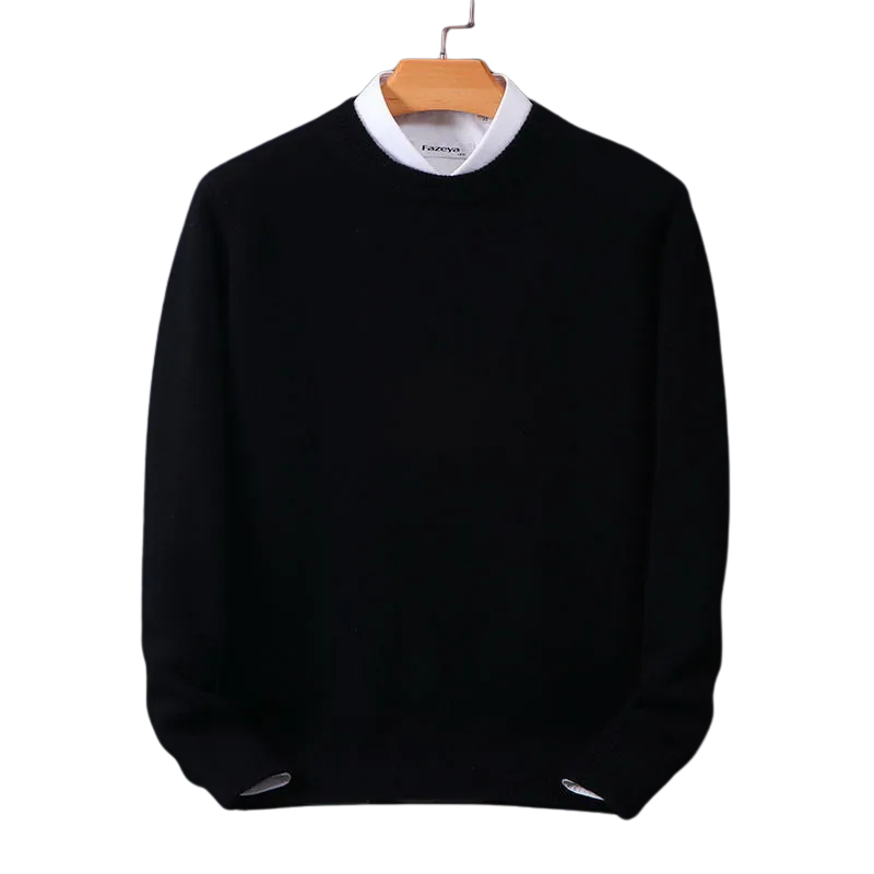 Timeless knit men's round neck sweater. Classic style, perfect long sleeve crew neck for winter fashion.