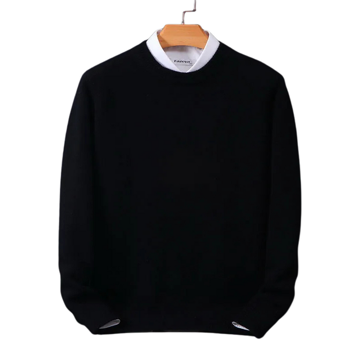 Timeless knit men's round neck sweater. Classic style, perfect long sleeve crew neck for winter fashion.