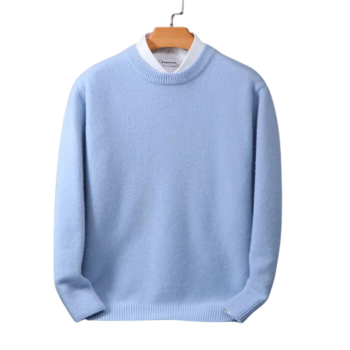 Soft men's crew neck sweater. Classic long sleeve round neck knit for comfortable winter fashion.