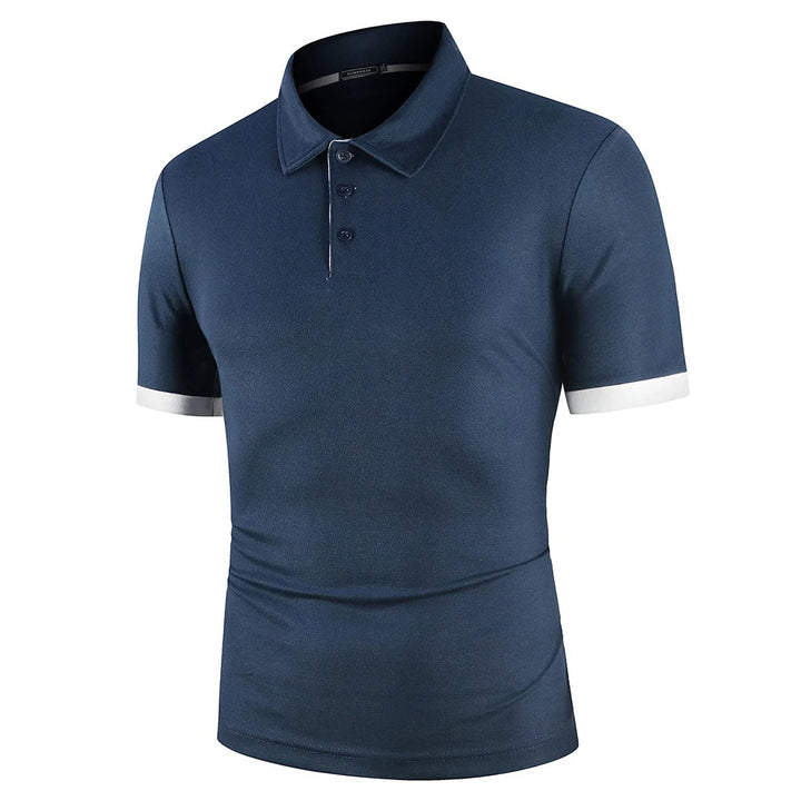 White men's lightweight summer polo shirt. Breathable casual top, perfect for a fresh summer look.