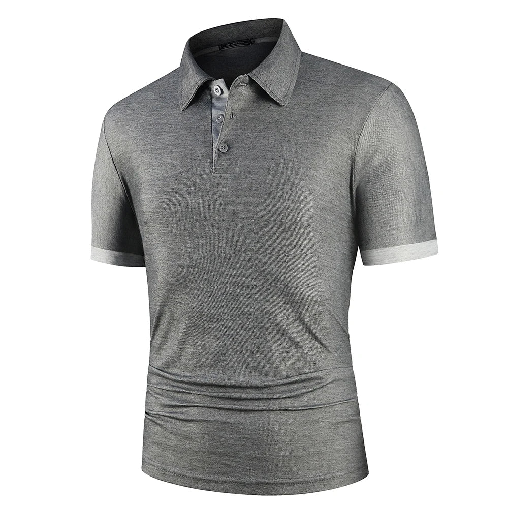 Stack of classic men's summer polo shirts. Lightweight, breathable, short sleeve casual tops for versatile style.