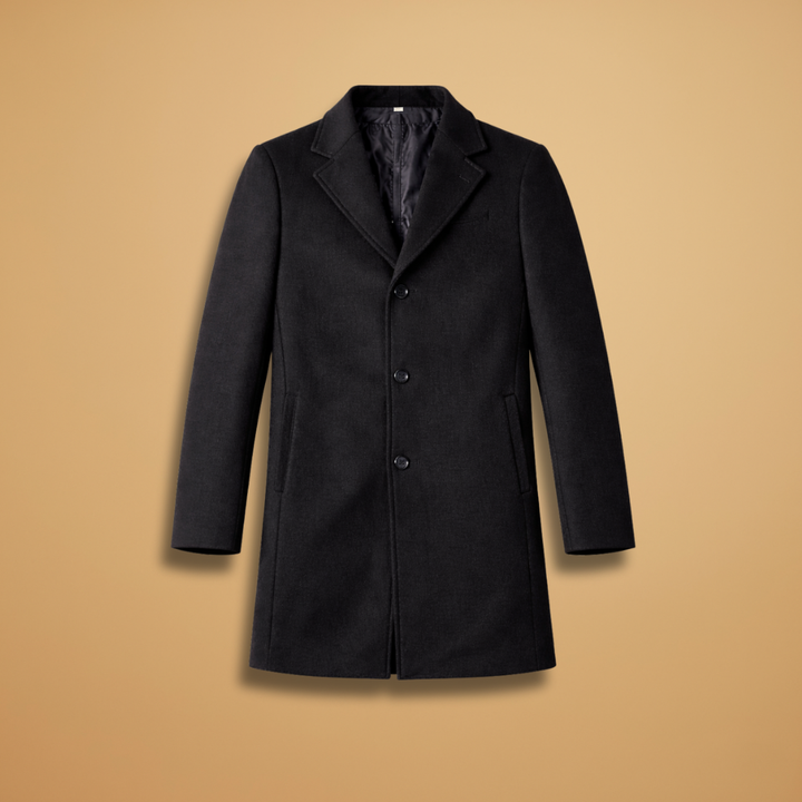 Men's classic tailored overcoat with elegant button closure & lapel collar. Perfect for formal wear outerwear.