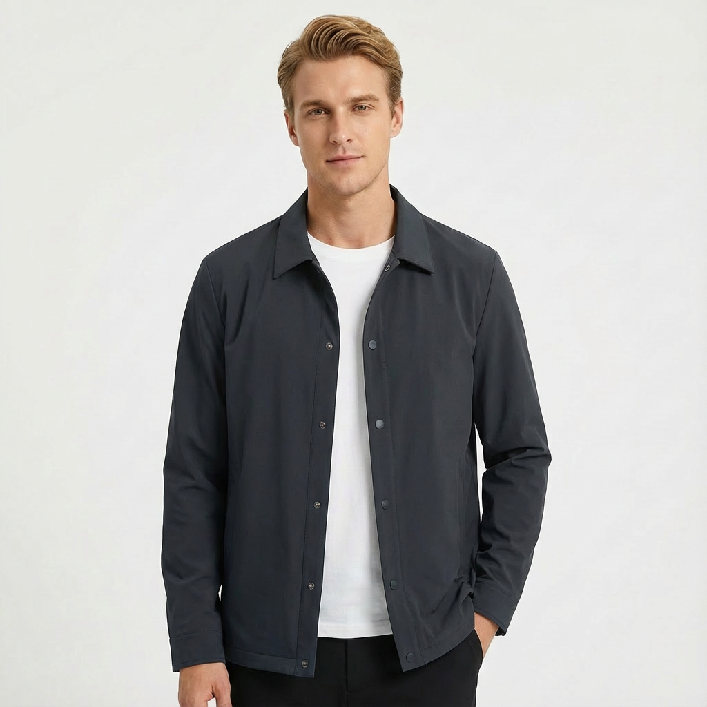 Men's classic waterproof Harrington jacket with button front, ideal for spring outerwear & transitional weather.