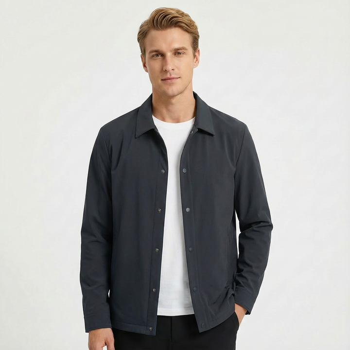 Men's classic waterproof Harrington jacket with button front, ideal for spring outerwear & transitional weather.