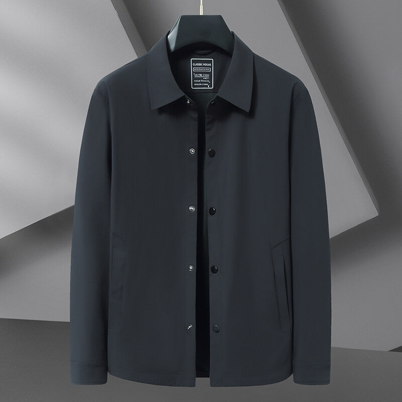 Lightweight men's waterproof Harrington jacket in black, perfect for casual style & travel-ready everyday wear.