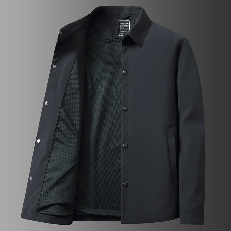 Brown men's waterproof Harrington jacket, a classic button-front outerwear piece for spring & mens fashion.