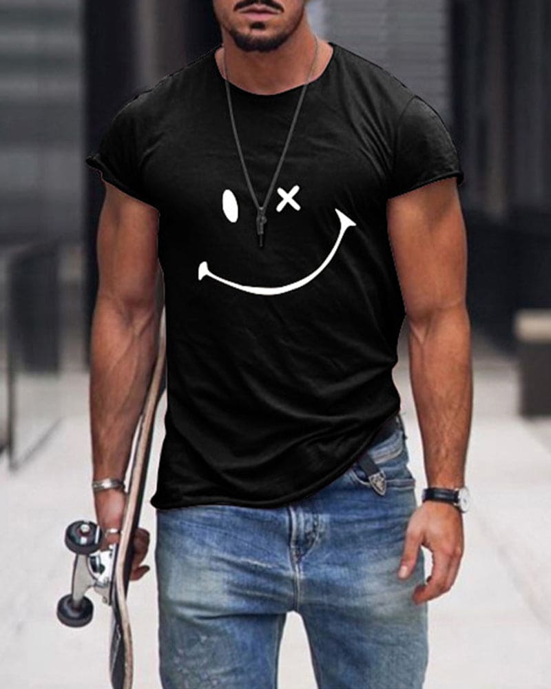 Front view of a men's classic black crew neck t-shirt, offering everyday comfort and a stylish basic look for summer.