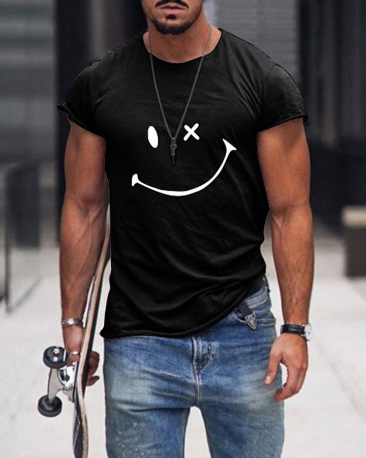 Front view of a men's classic black crew neck t-shirt, offering everyday comfort and a stylish basic look for summer.