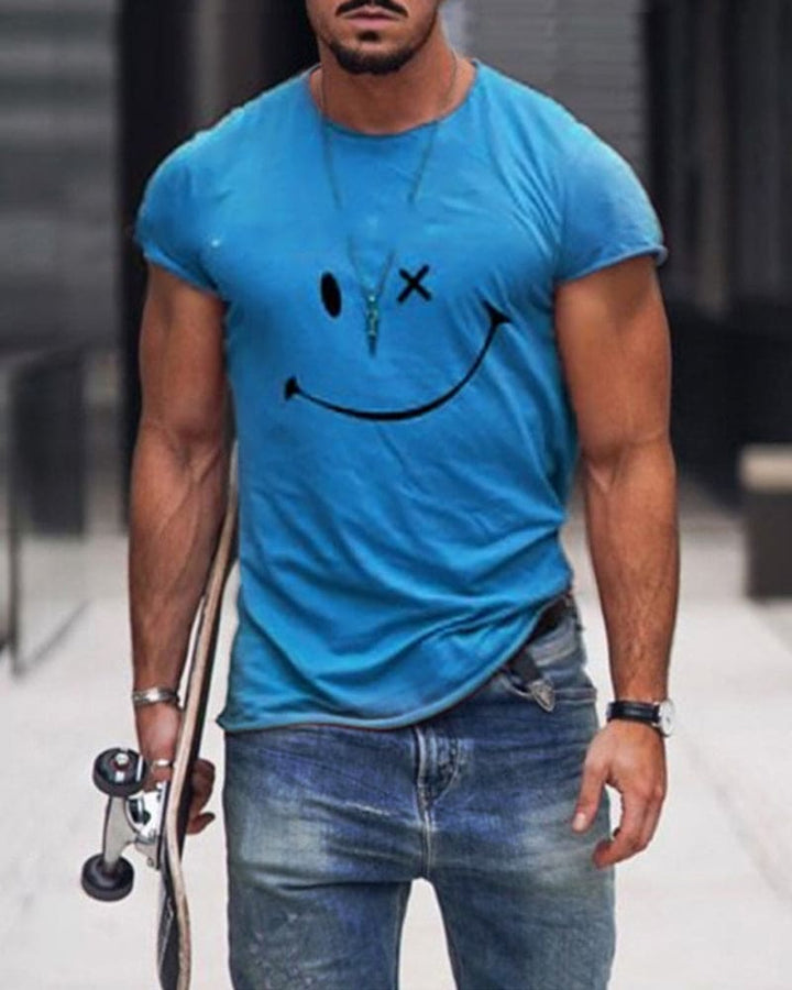 Versatile men's classic blue crew neck t-shirt, essential for everyday casual outfits and summer comfort apparel.