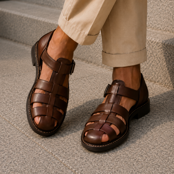 Closed-toe fisherman sandals for men, designed for summer comfort, durability & casual wear.