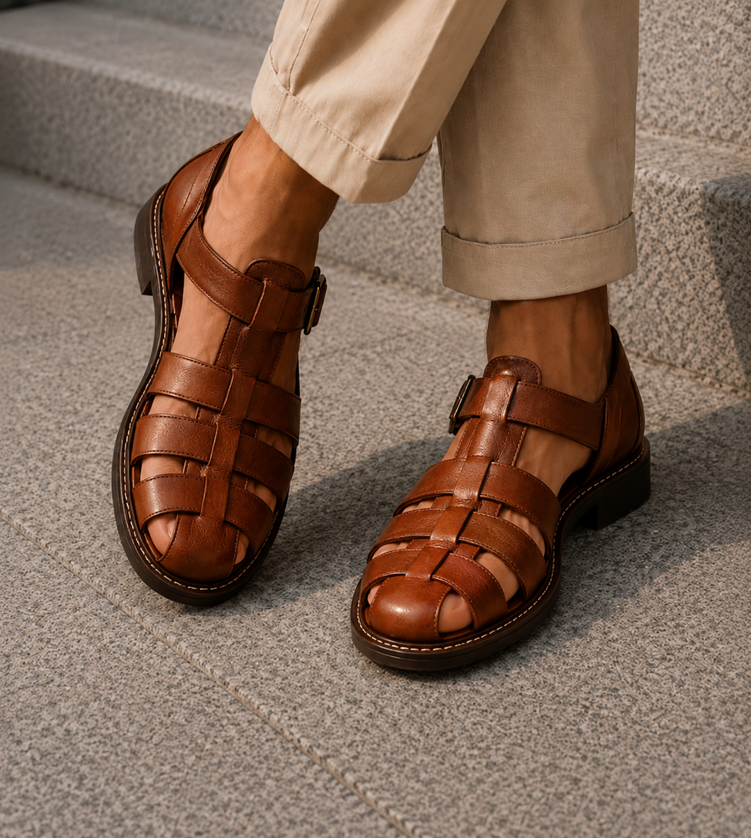 Men's casual closed-toe fisherman sandals, great for summer walking & comfortable everyday wear.