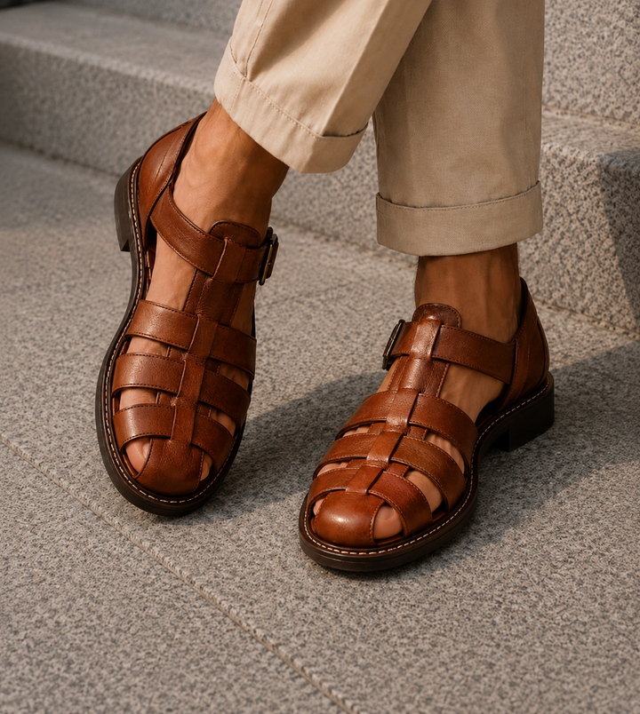 Men's casual closed-toe fisherman sandals, great for summer walking & comfortable everyday wear.
