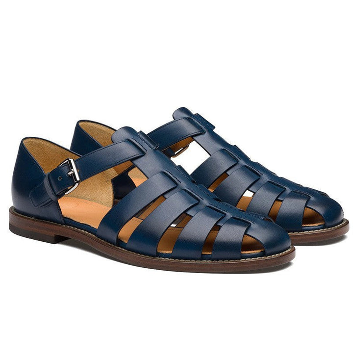 Protective men's closed toe sandals, ideal for summer, spring, warm weather; adjustable comfortable fit.