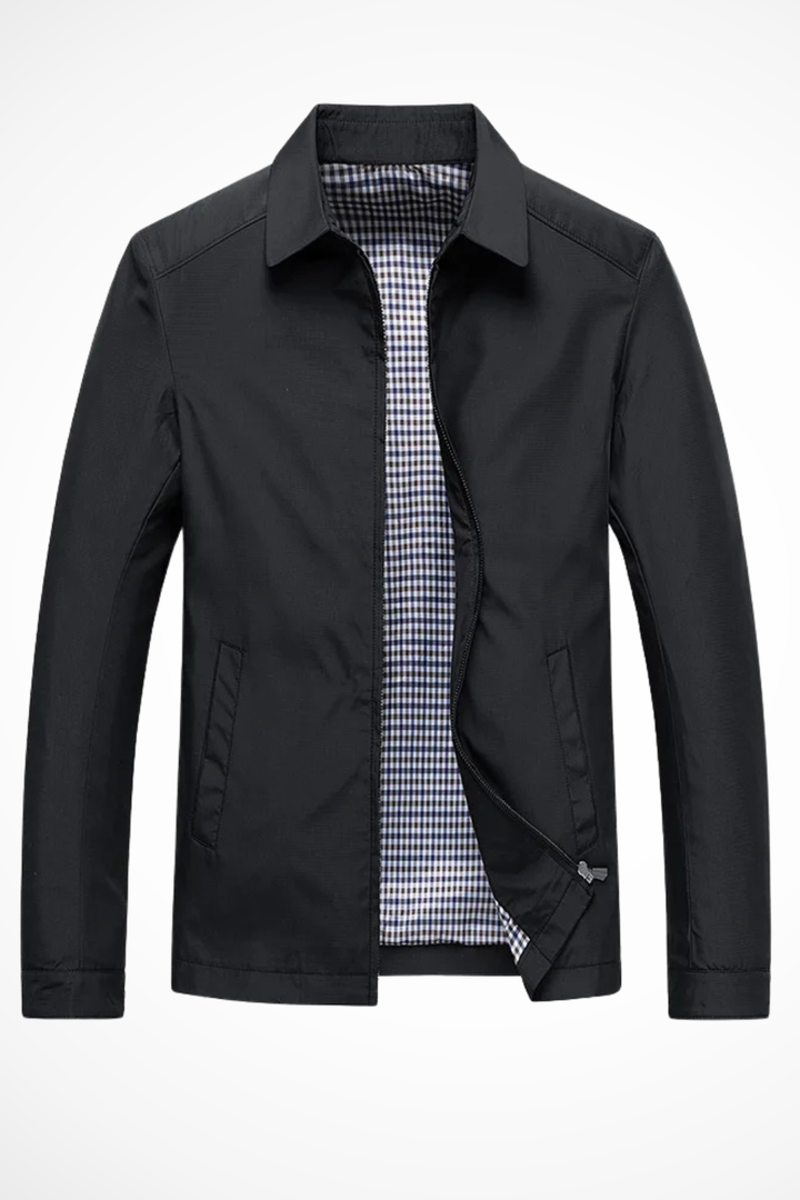 Classic men's collared Harrington jacket, zip-up design, with a stylish check lining for versatile fashion.