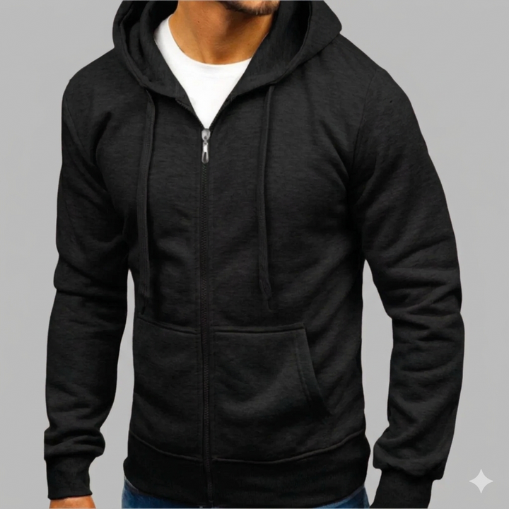 Men's comfortable zip-up hoodie, ideal for casual everyday layering & versatile style.