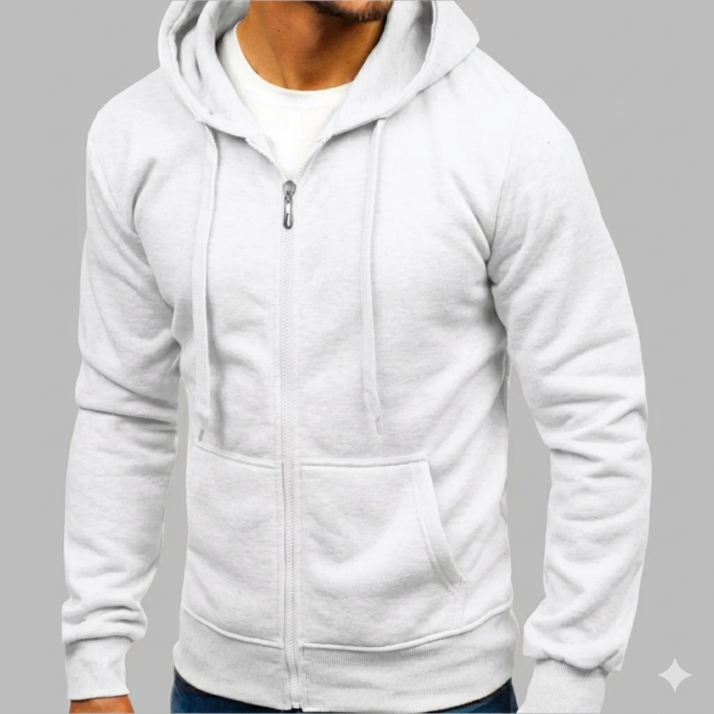 Soft men's zip-up hoodie, offering ultimate comfort for casual wear & versatile layering options.
