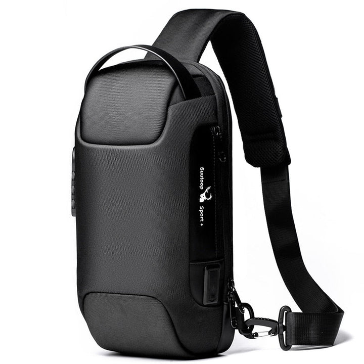 Men's compact anti-theft crossbody bag with USB charging port, water-resistant for travel & commuting.