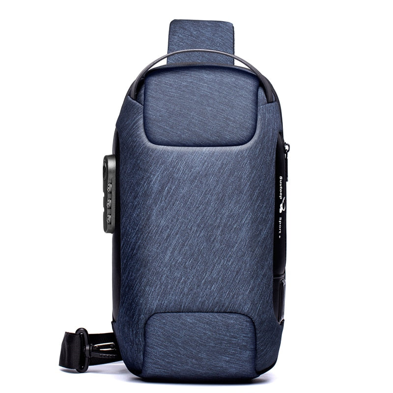 Secure men's anti-theft sling bag, compact & water-resistant, ideal for travel and daily commute.