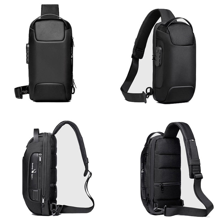 Compact commuter sling bag for men, anti-theft features & USB charging, keeps essentials safe & powered.
