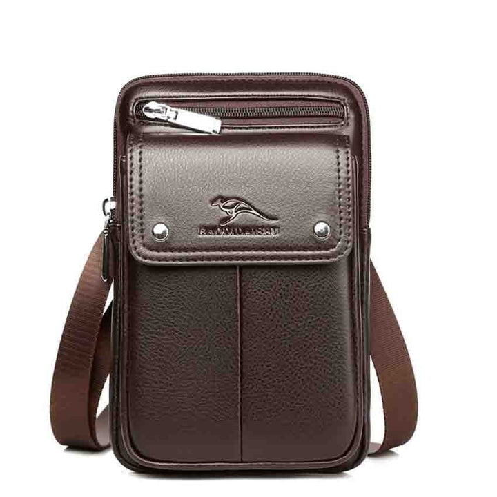 Practical black men's PU leather crossbody bag, compact with an adjustable strap for secure daily essentials.