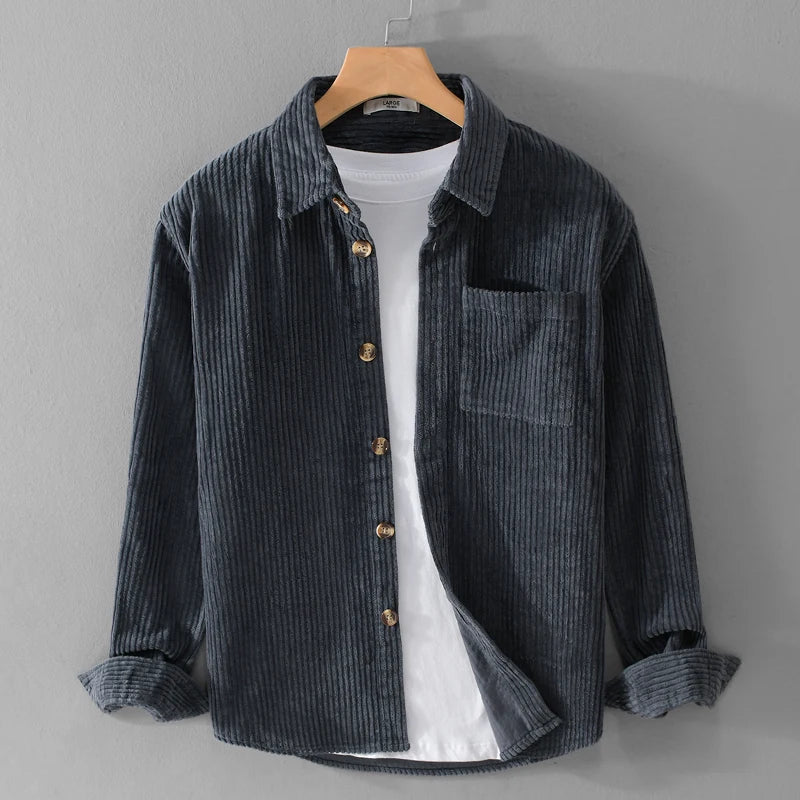 Textured men's long sleeve corduroy shirt for smart casual wear, offering classic style and comfort.