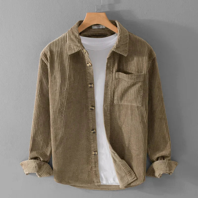 Classic men's button-down corduroy shirt, versatile for everyday fashion & comfortable casual style.