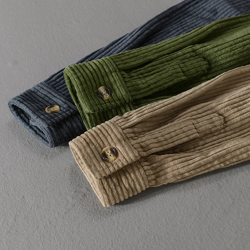 Men's classic corduroy long sleeve shirt, comfortable fit & versatile timeless style for any occasion.