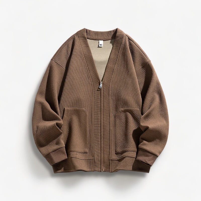 Everyday comfortable men's winter zip cardigan, providing warmth & stretch for cold weather layering.