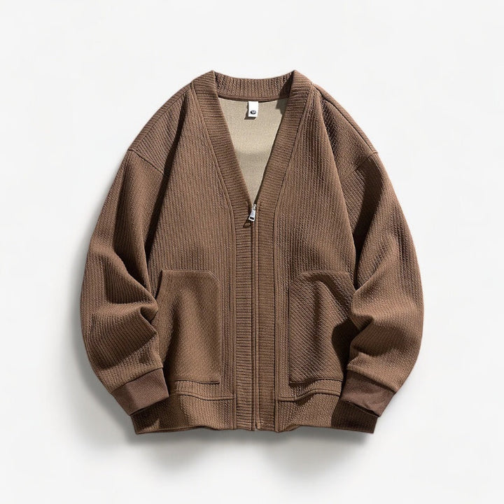 Everyday comfortable men's winter zip cardigan, providing warmth & stretch for cold weather layering.