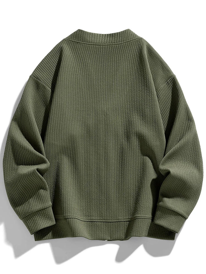Men's knit zip-up cardigan, ideal for staying warm & comfortable during winter casual activities.