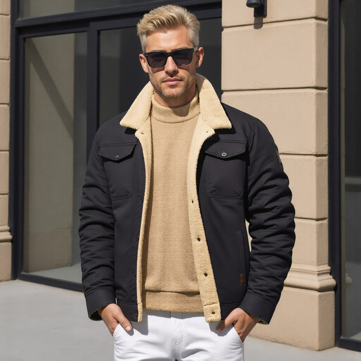 Back view of men's insulated winter coat. Cozy & durable outerwear, designed for ultimate warmth in cold weather.