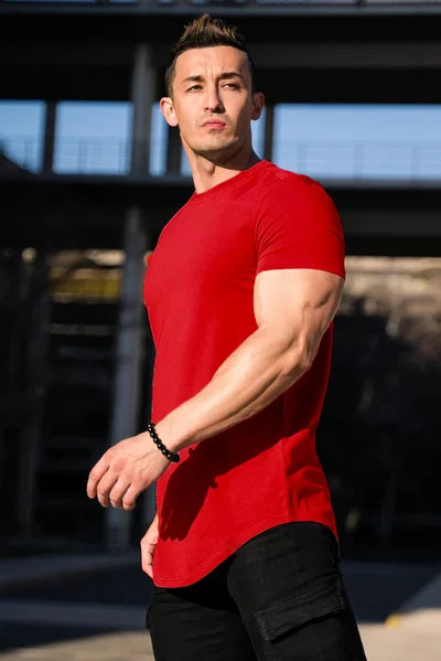 Deep cut men's t-shirt, comfortable and breathable for all-day wear.