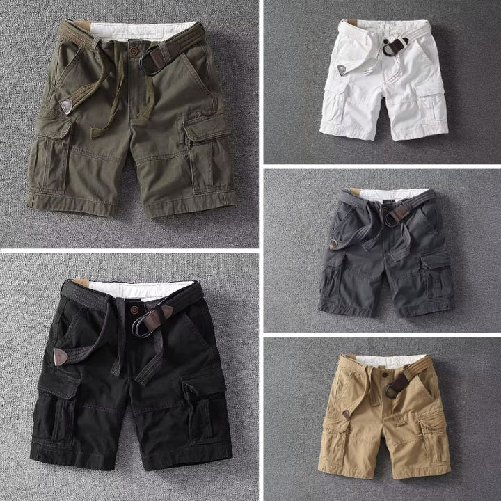Practical men's pocket cargo shorts, durable fabric & adjustable waist. Ideal for travel, outdoor or everyday casual wear.