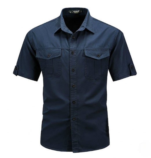 Comfortable men's durable cargo shirt for outdoor adventure. Versatile long sleeve design for hiking & casual wear.