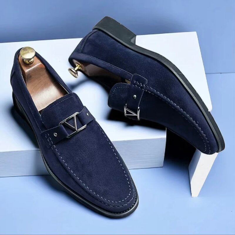 Men's elegant black formal slip-on loafers with stylish metal bit, perfect for dress or office wear.