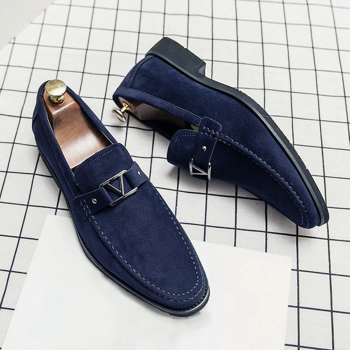 Men's moc-toe slip-on loafers with an elegant metal bit, offering comfort for both casual & formal outfits.