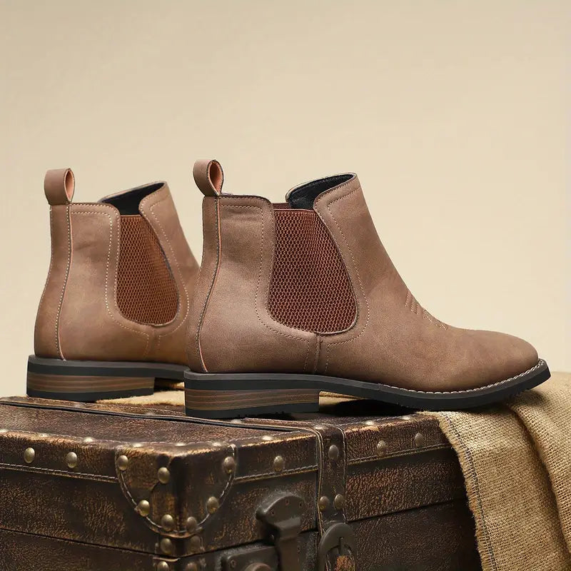 Premium leather men's square toe Chelsea ankle boots, a versatile footwear choice.