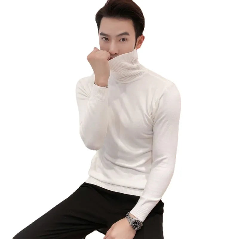 Men's elegant black turtleneck pullover sweater. Sophisticated long-sleeve knitwear for winter fashion.