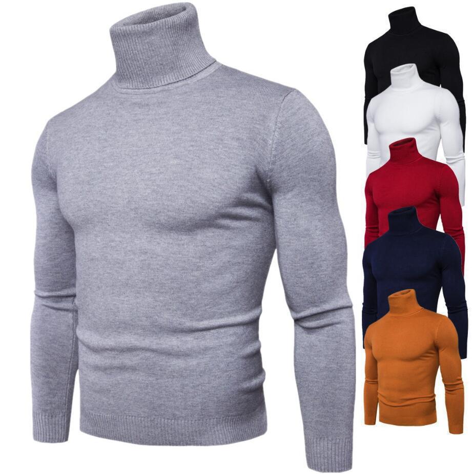 Stylish man wearing elegant turtleneck pullover. Sophisticated long-sleeve knit sweater, perfect for winter fashion.