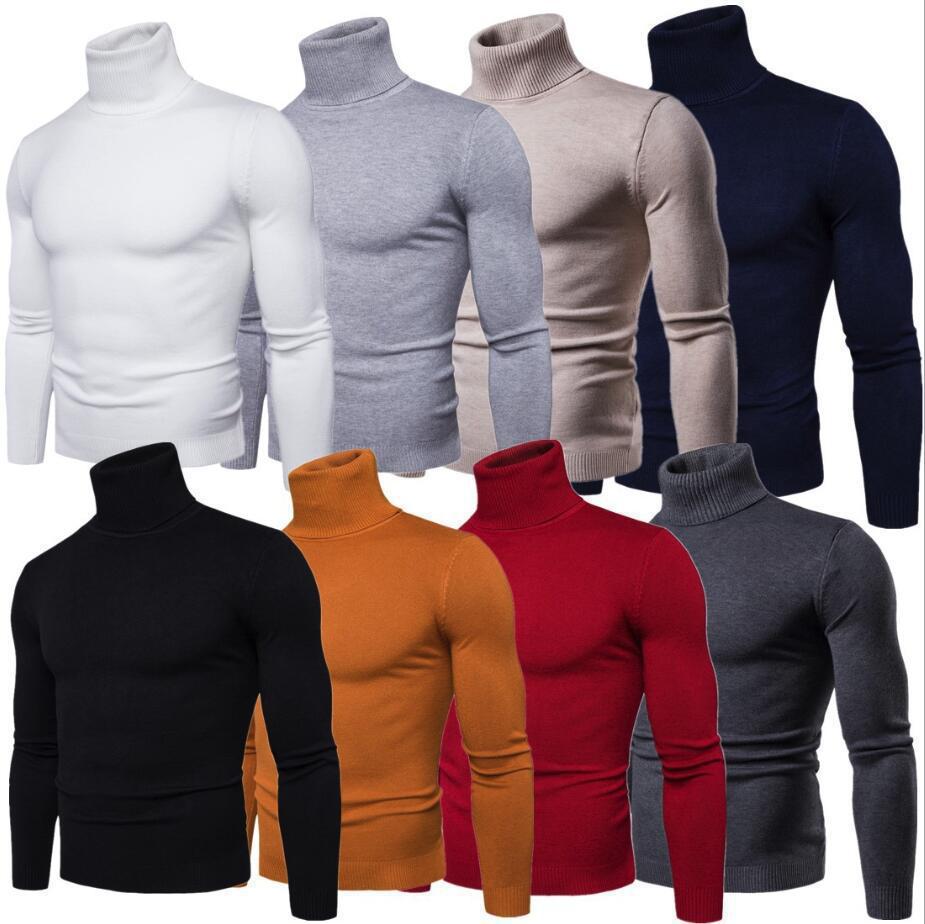 Man in comfortable turtleneck pullover. Classic knit sweater, ideal long-sleeve top for men's casual wear.
