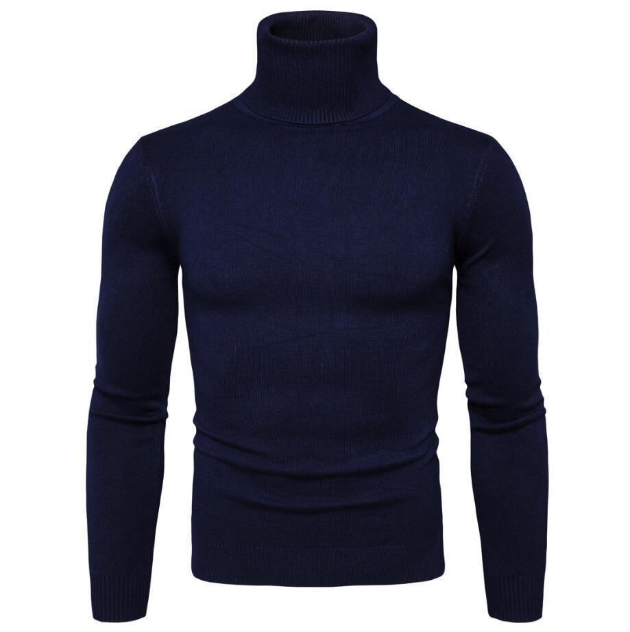 Warm men's turtleneck pullover. Cozy long-sleeve knit sweater, essential winter wear for sophisticated comfort.